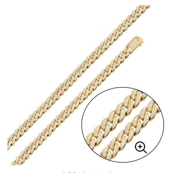 Sterling Silver 925 Gold Plated CZ 9mm Miami Curb Chain 20 inches